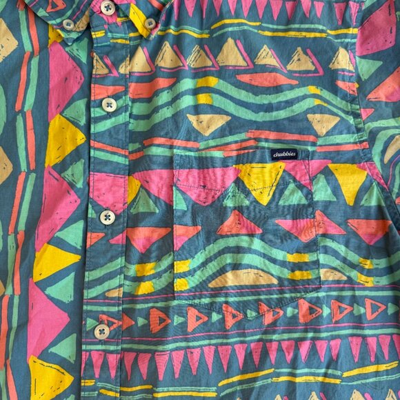 Chubbies Mens Short Sleeve Shirt Multi Color Geometric Stretch Medium - Picture 3 of 6